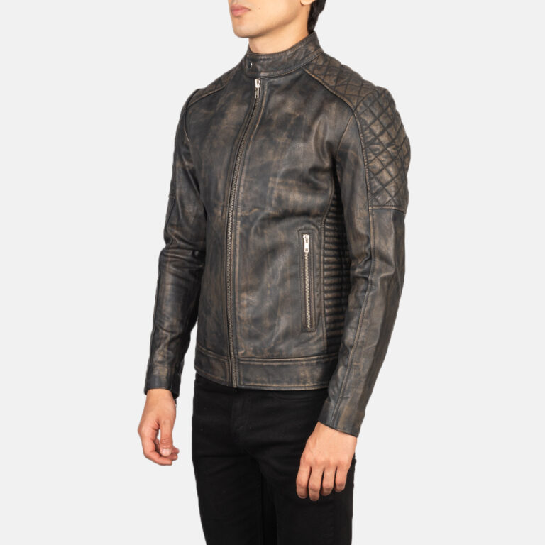 Mens Fernando Quilted Distressed Brown Leather Biker Jacket Side Pose-3-1634129084226